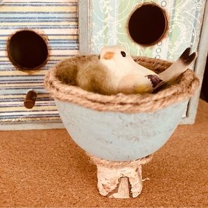 Bird Nest Pedestal blue spring floral Hand crafted natural twine